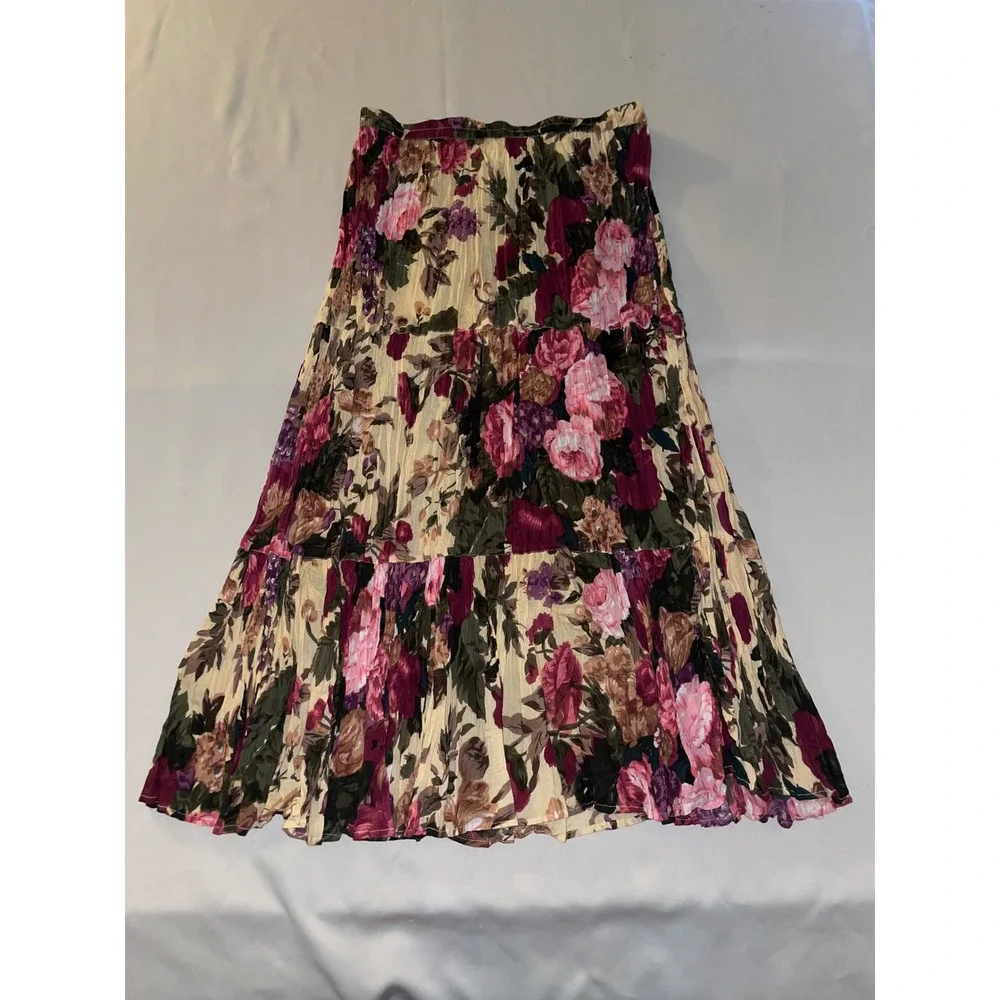 Chadwicks Floral Crinkle Cotton Maxi Skirt Y2K Vintage Cottagecore Boho Large